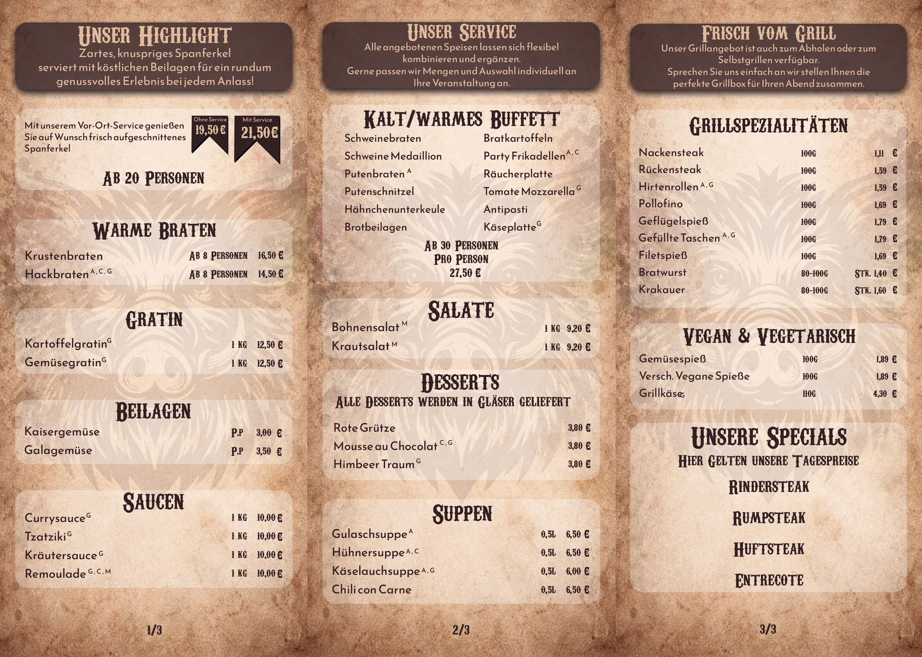 Außenseite des Catering-Faltblatts