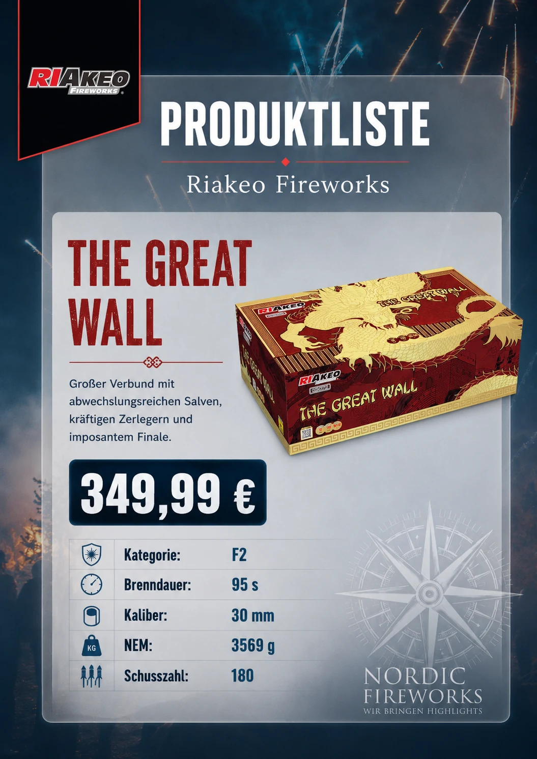 Produktliste für den Feuerwerksverbund The Great Wall